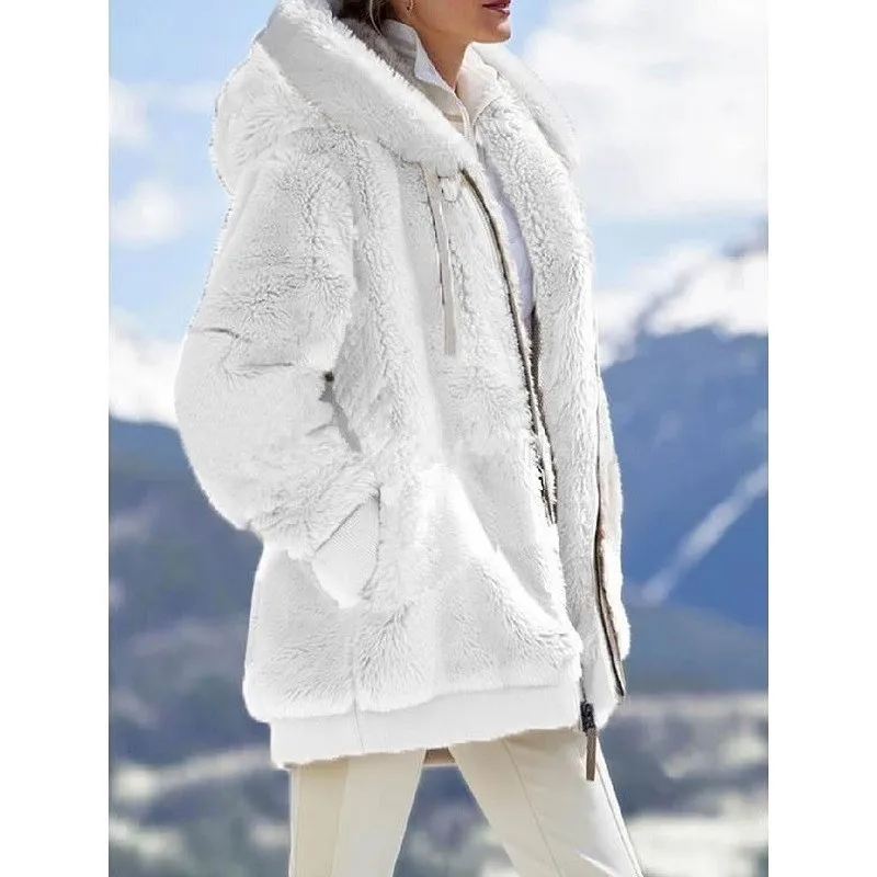 Women Jackets Plush Oversize Fleece Plaid