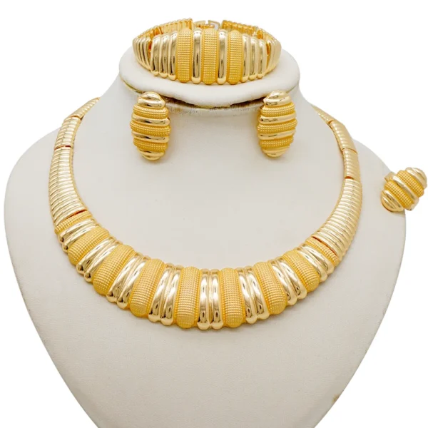 Dubai Luxury Big Necklace For Women Gold Plated Jewelry Set Original Earrings Ring Bracelet Wedding Costumes Jewellery gift