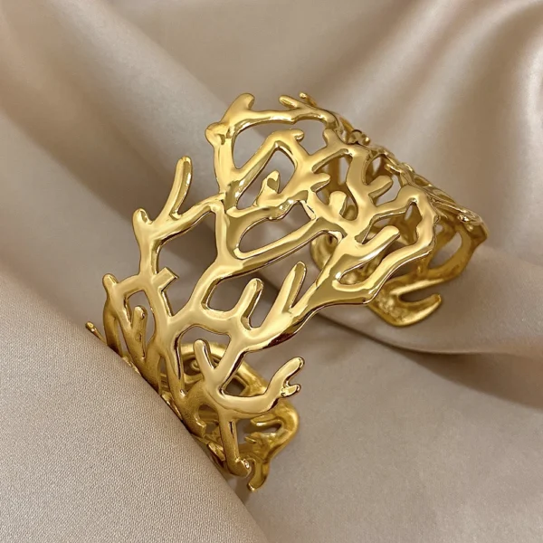 Chunky Branch Stainless Steel Cuff Bracelet for Women