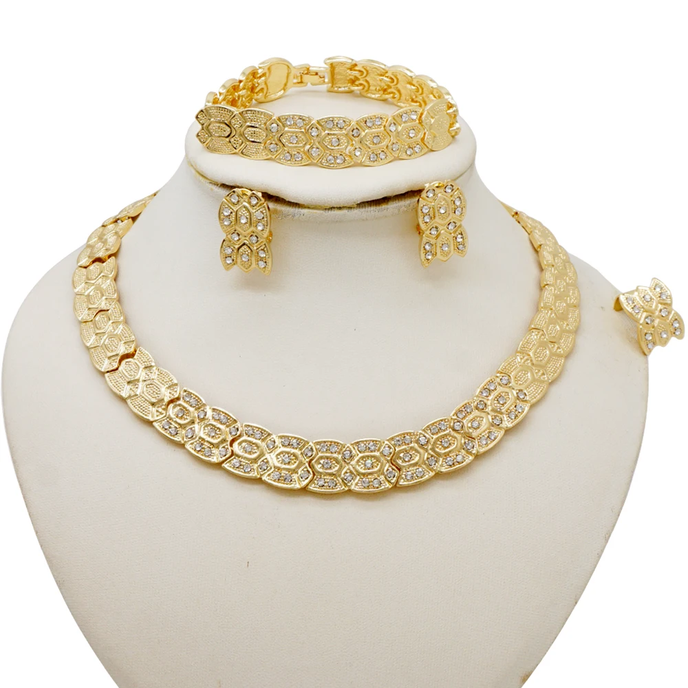 Dubai Luxury Big Necklace For Women Gold Plated Jewelry Set Original Earrings Ring Bracelet Wedding Costumes Jewellery gift 26 kf S4cba1f71284b49f296c3a4eeea15de33Y